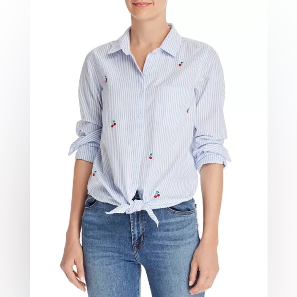 Sundry Cherry Striped Tie-Hem Shirt